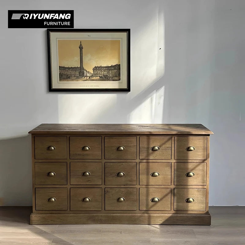 Modern Oak Wood Storage Chest Cabinet 9 or 15 Drawer