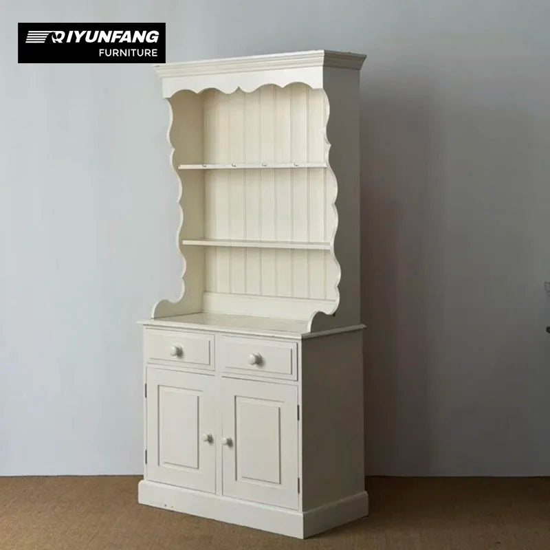 Modern Solid Wood Display Cabinet Rice White 90cm