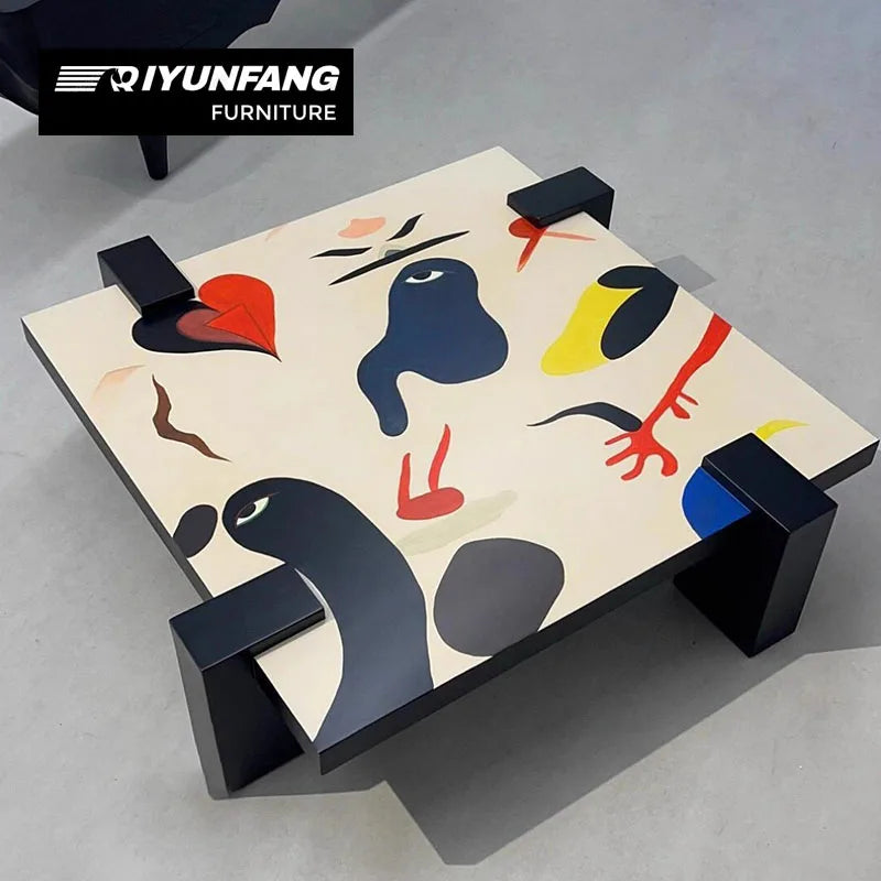 Modern Hand-Painted Graffiti Square Coffee Table