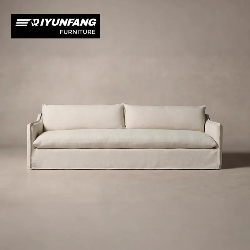 Modern Chesterfield Straight-back Linen Sofa Solid Wood Legs