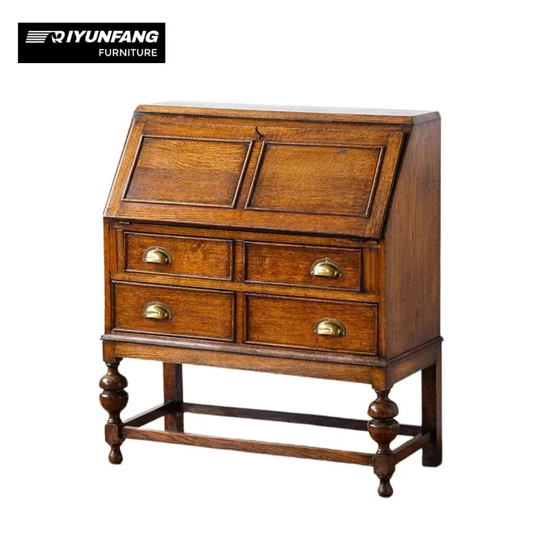 Modern 4-Drawer Solid Wood Storage Cabinet Oak Brown 90cm