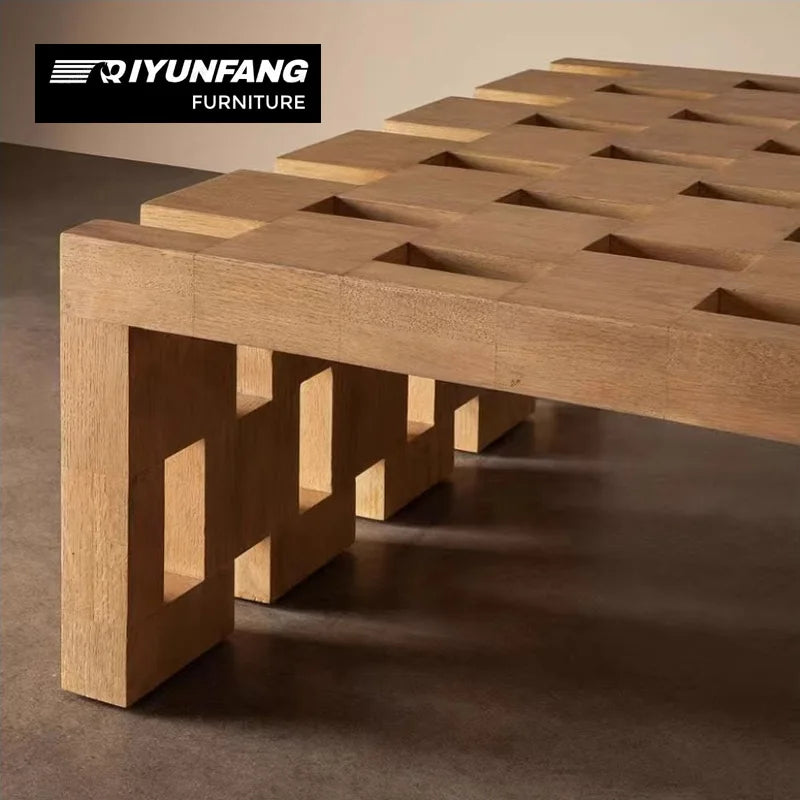 Modern Hollow Solid Wood Square Coffee Table Minimalist Design