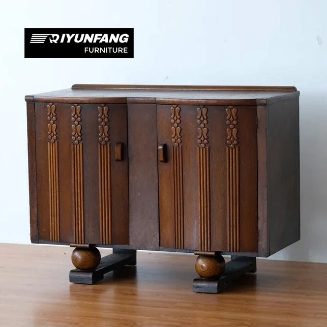 Retro Carved French Neo-classical Solid Wood Sideboard Display Cabinet Brown