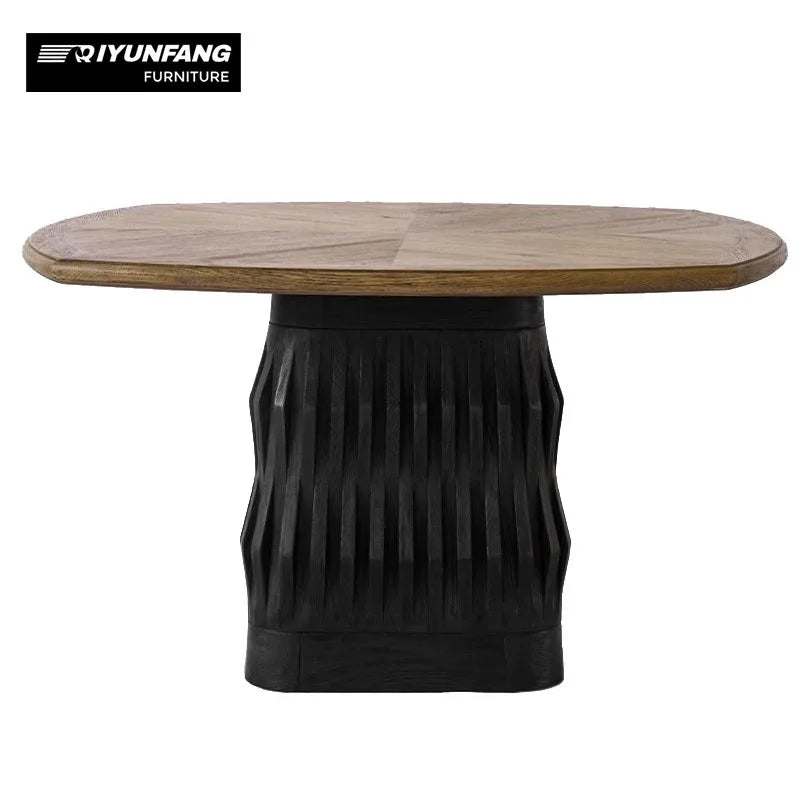 Modern Solid Wood Dining Table Rounded Pedestal Base 130cm Black