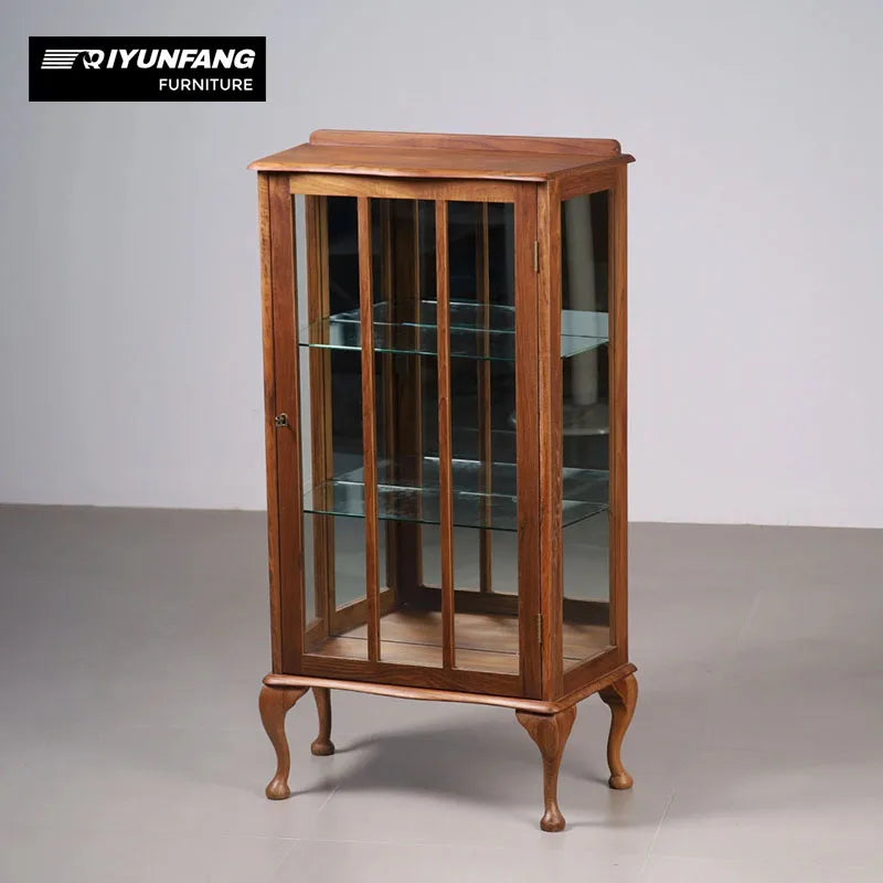 Modern Vintage Solid Wood Wine Cabinet 3 Shelves Hinged Doors