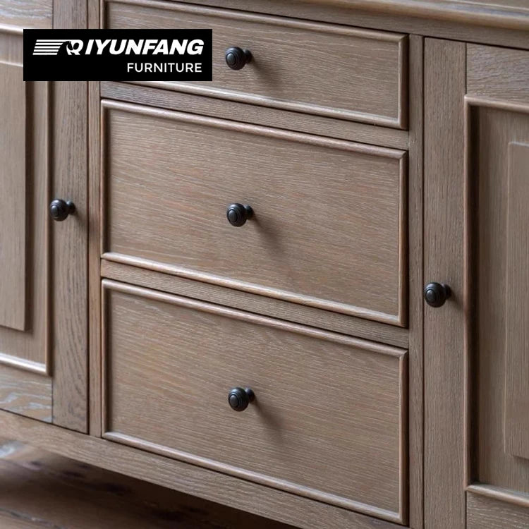American Retro Sideboard Cabinet Handmade Wood Carving 3-Drawer 165cm
