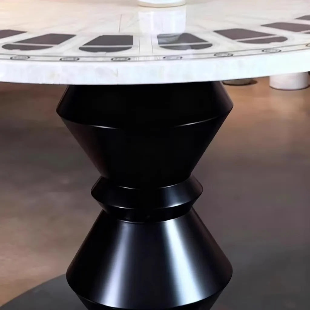 Shell Mosaic Solid Wood Round Dining Table Modern Sculpture