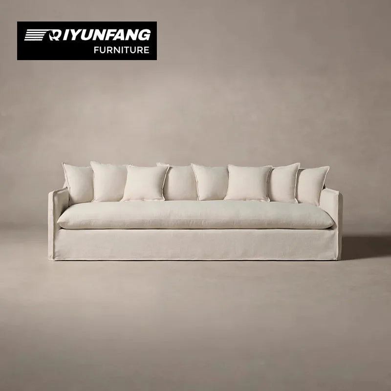 Modern Chesterfield Straight-back Linen Sofa Solid Wood Legs