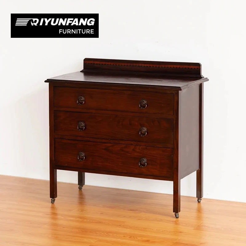 Solid Oak 3-Drawer Storage Cabinet Antique Retro Style