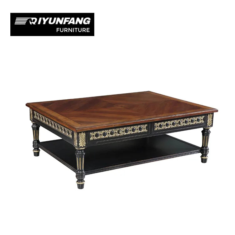 Alexander French-style Solid Wood Coffee Table Carved Tabletop