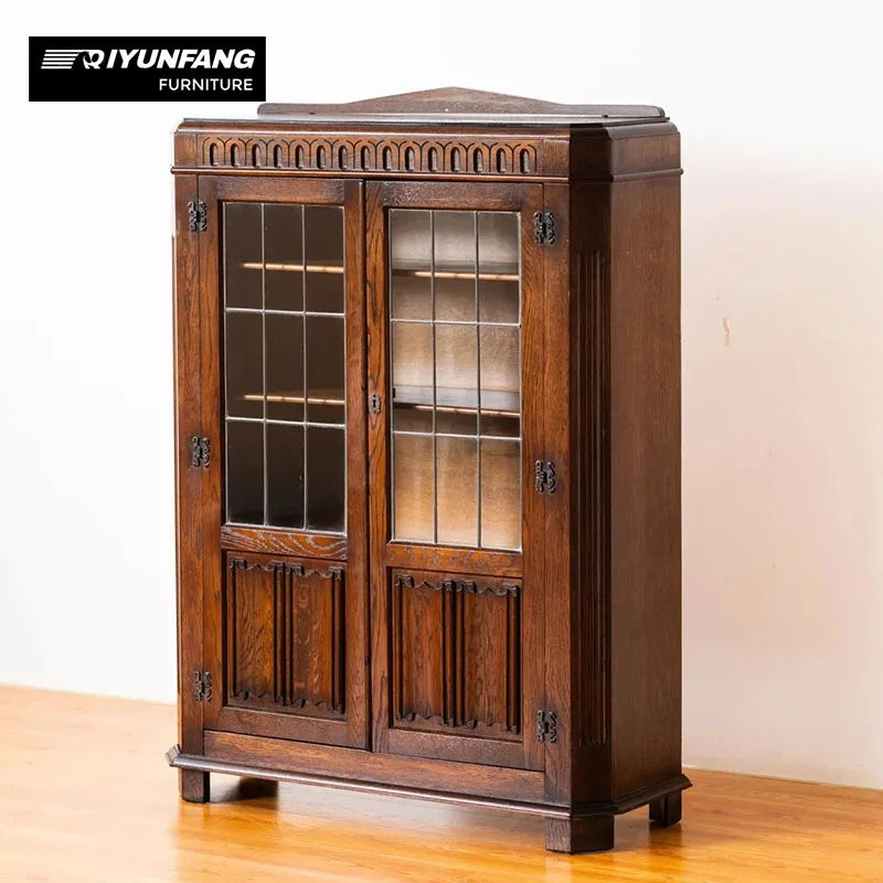 Modern Solid Wood and Glass Display Cabinet 90cm Oak