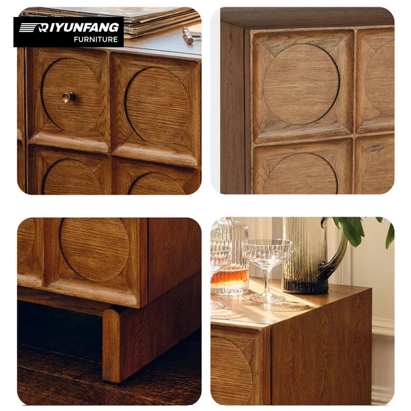 Vintage French Solid Wood Sideboard Cabinet with 4 Drawers