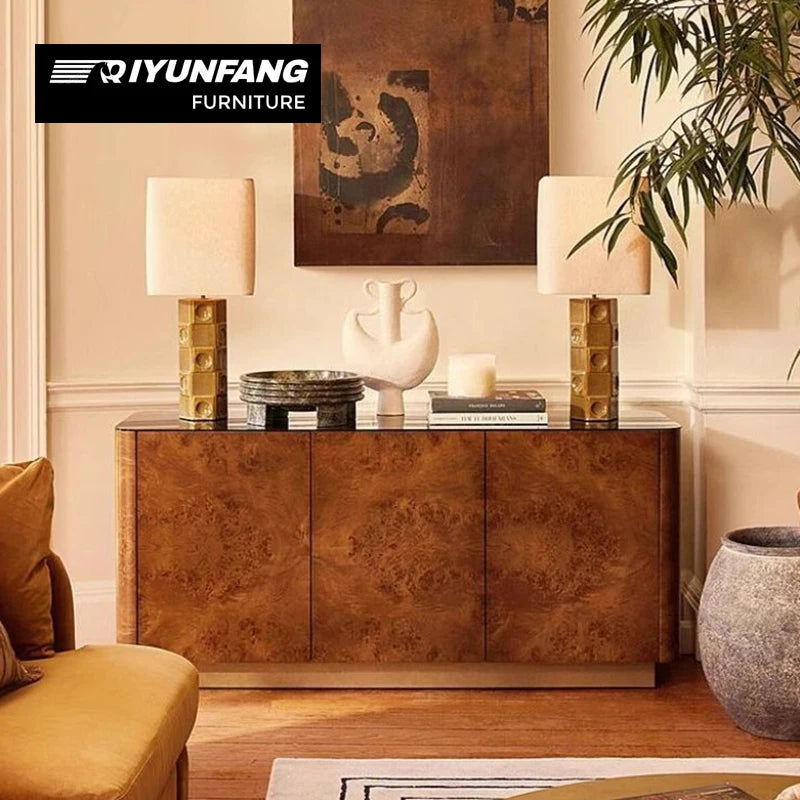 Modern Antique Solid Wood Sideboard Cabinet With Bark Veneer