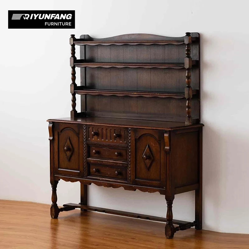 Solid Wood Display Cabinet 3 Drawer Antique Storage Unit