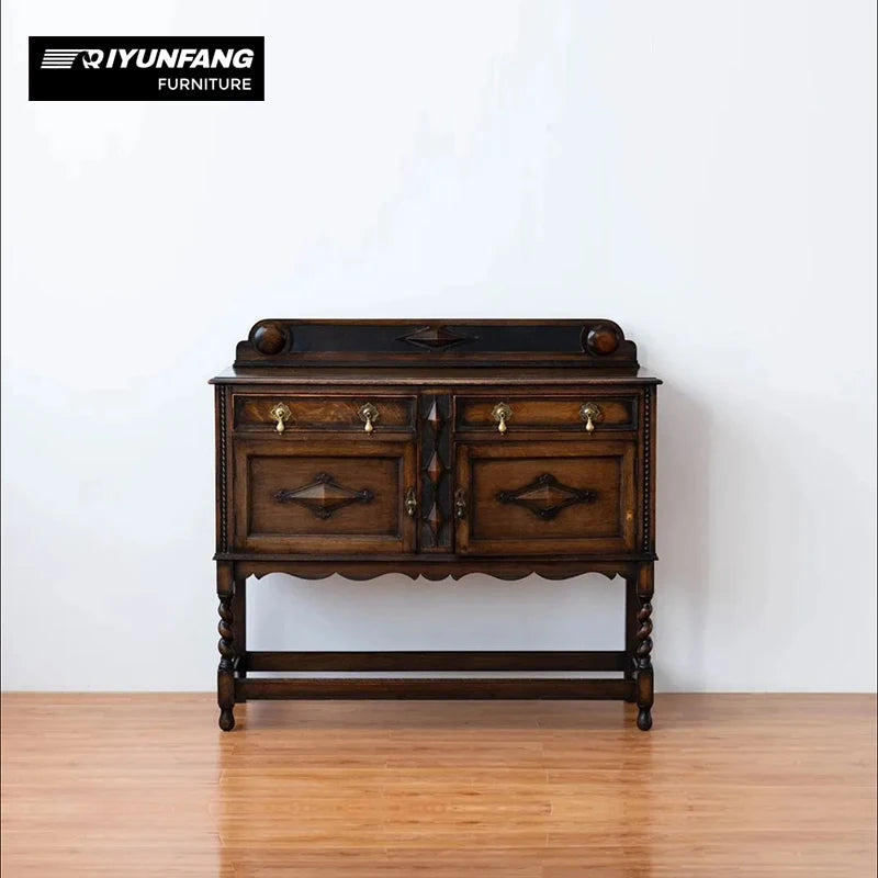American Retro Solid Wood Dining Cabinet Carved Pattern 120cm