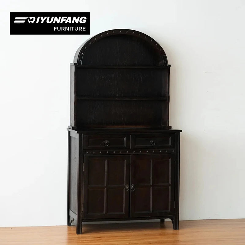 Solid Oak Arched Display Bookcase With Storage Cabinet 100cm Black