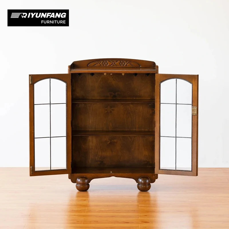Contemporary Luxury 2-Door Glass Cabinet Solid Oak Walnut Finish