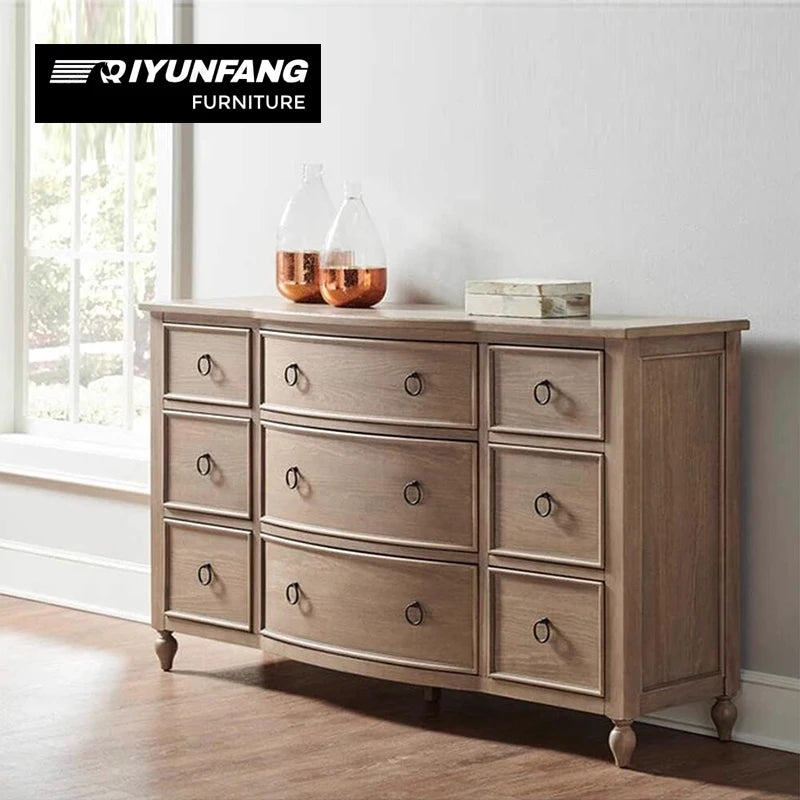 Solid Oak Retro Multi-Drawer Storage Cabinet French Provincial Style