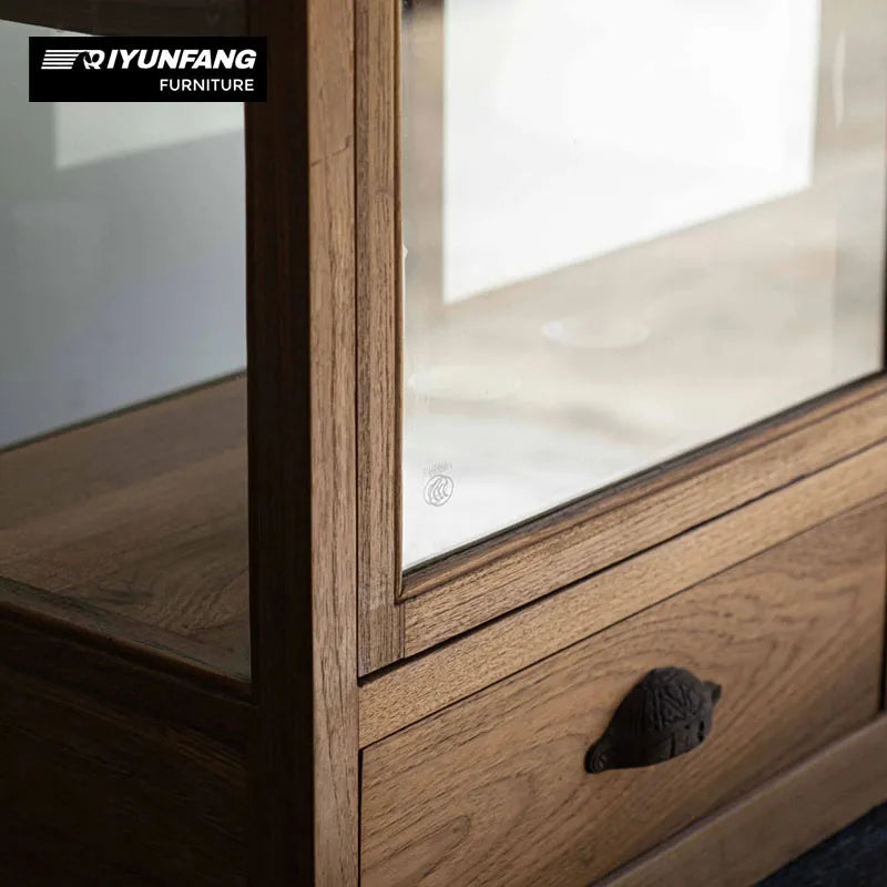 Solid Oak Sideboard Cabinet with Glass Doors 94cm