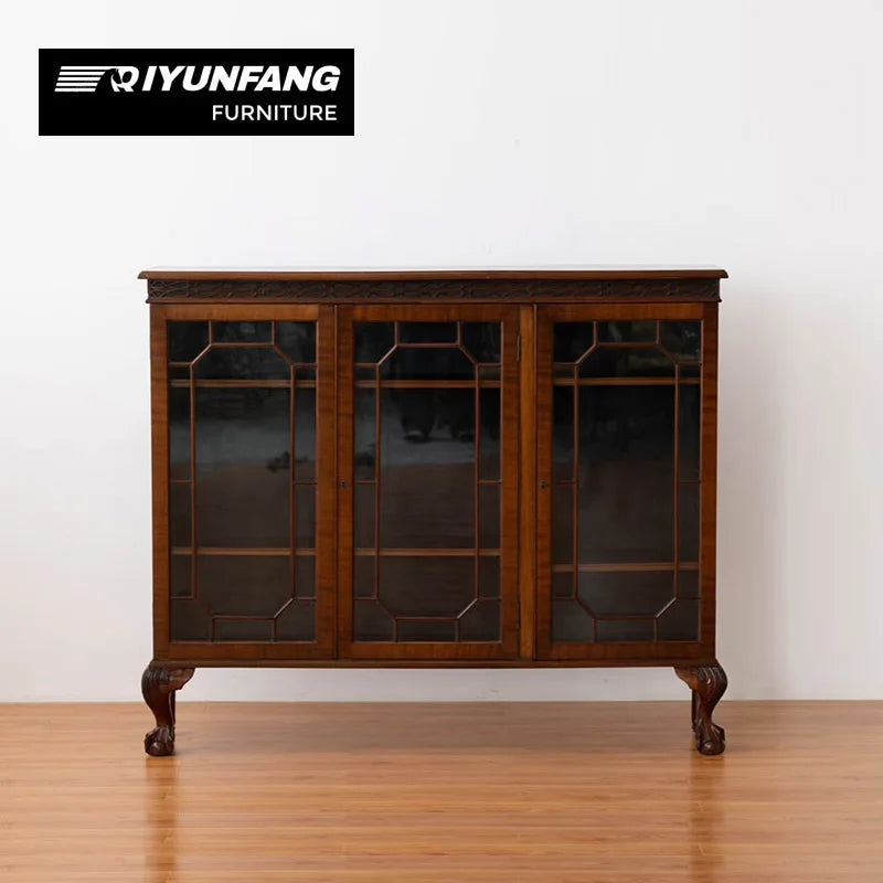Traditional Solid Wood Display Cabinet with Glass Doors