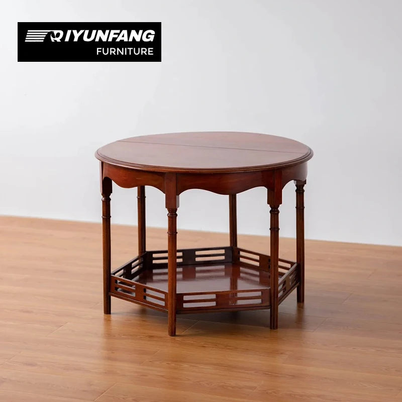 Solid Wood Double-Layer Curved Coffee Table Modern Design 76cm