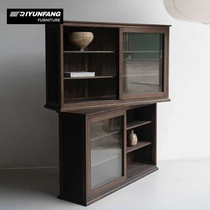 Traditional Solid Wood Sideboard Display Cabinet Glass Doors 135cm