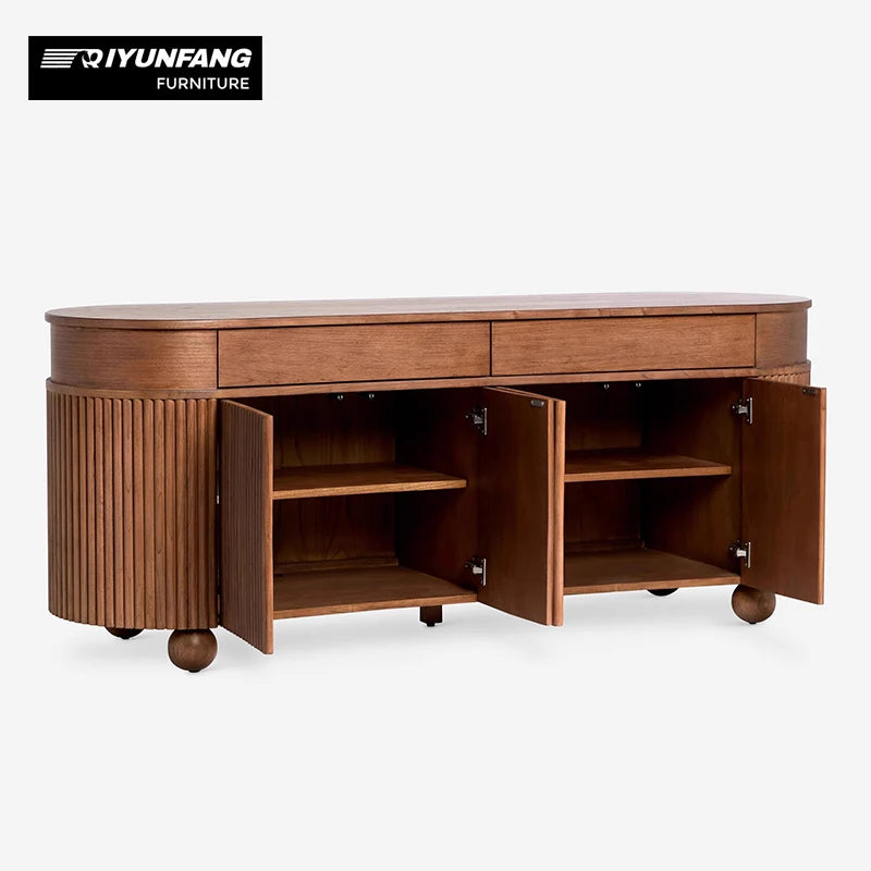 Modern Solid Wood Dining Cabinet Walnut Integrated Storage