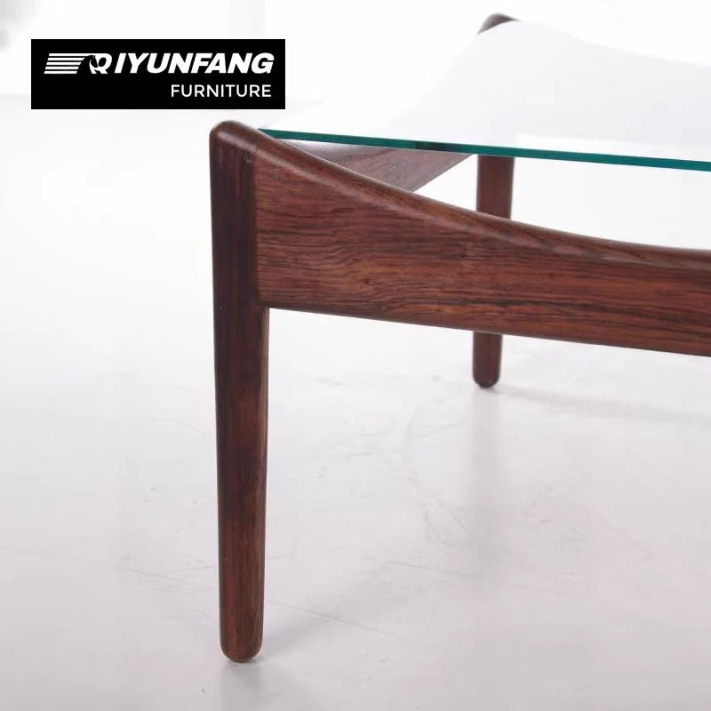 Square Tempered Glass and Solid Wood Coffee Table 55cm Nut-Brown