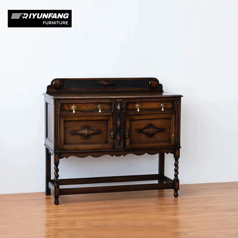 American Retro Solid Wood Dining Cabinet Carved Pattern 120cm