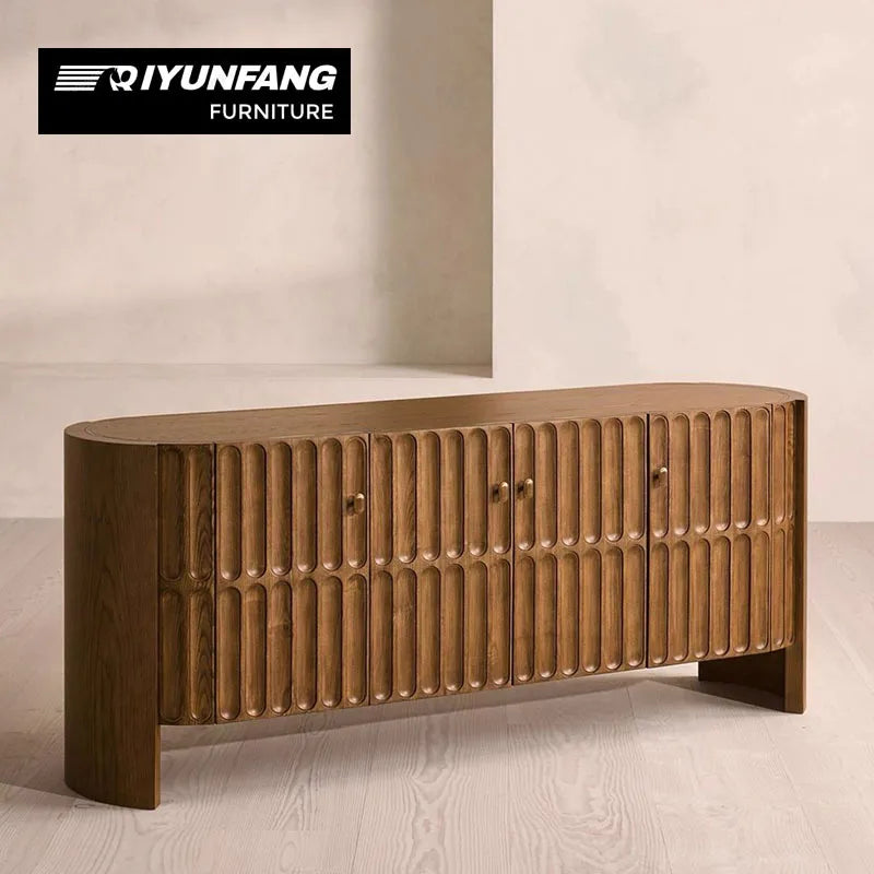 Solid Oak Four-Door Sideboard Cabinet Antique Style