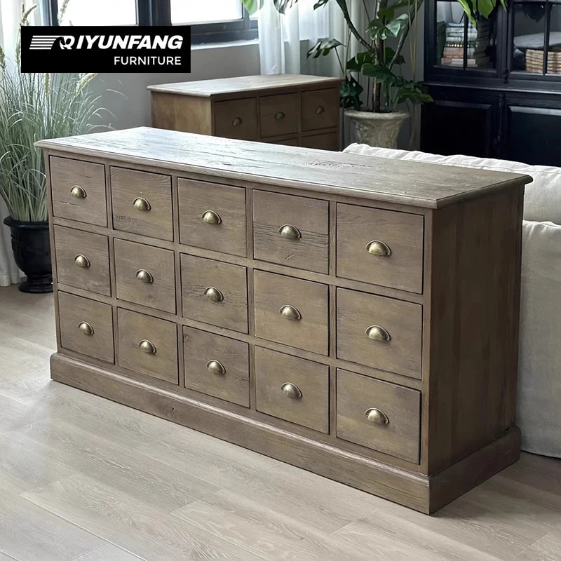 Modern Oak Wood Storage Chest Cabinet 9 or 15 Drawer
