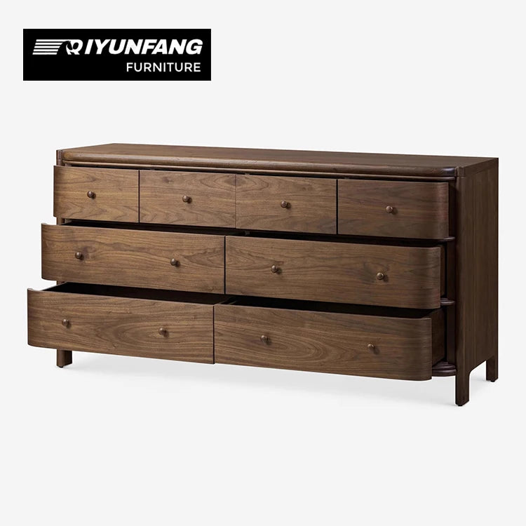 Eight-Drawer Double Dresser Solid Wood Storage Cabinet Brown