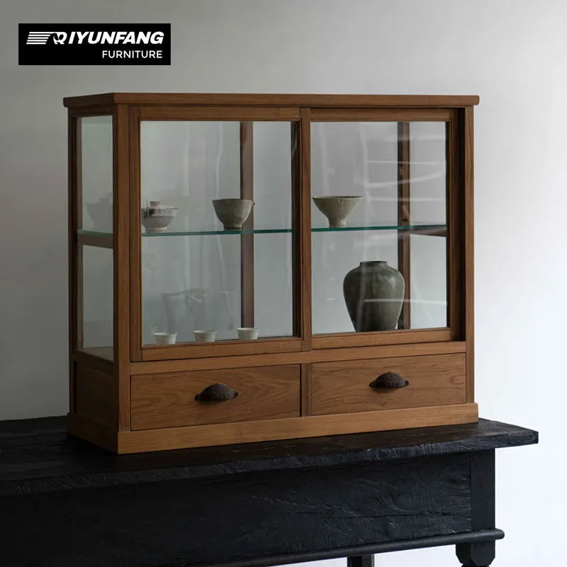 Solid Oak Sideboard Cabinet with Glass Doors 94cm