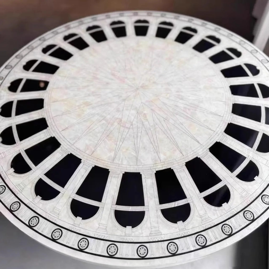 Shell Mosaic Solid Wood Round Dining Table Modern Sculpture