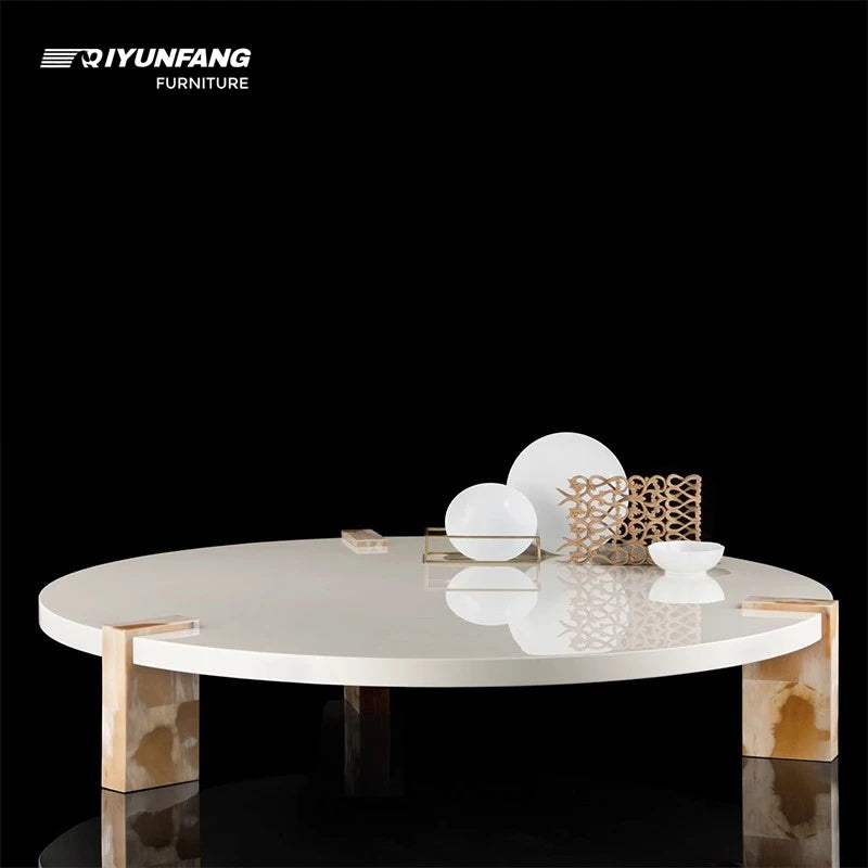 Modern Minimalist Solid Wood Round Coffee Table Sculptural Design