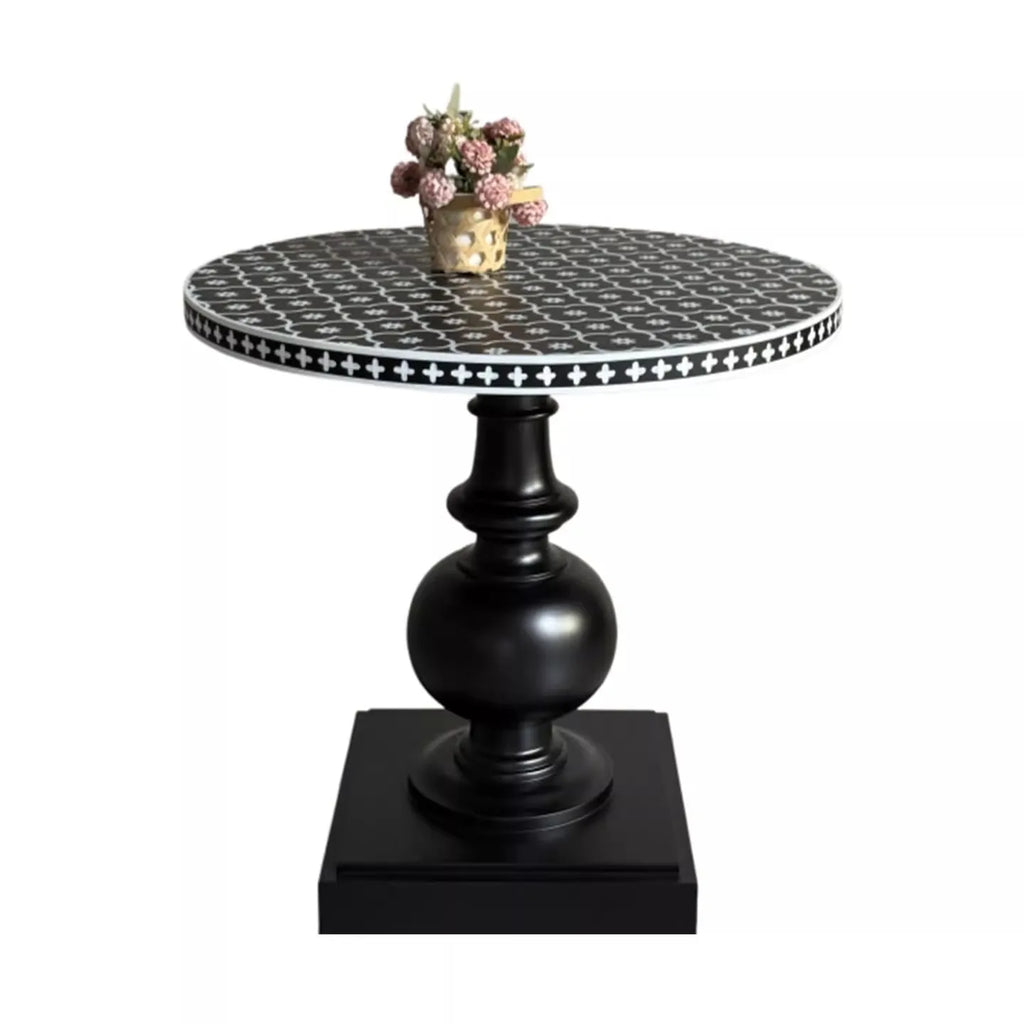 Modern Round Solid Wood Dining Table With Shell Inlay Base