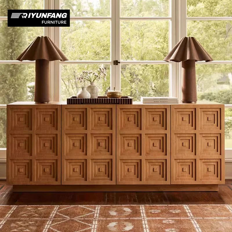 Modern Solid Wood Sideboard Sculptural Storage Cabinet