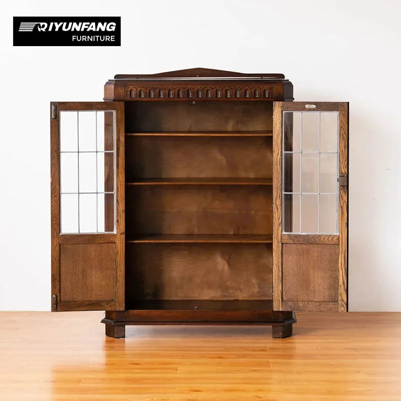 Modern Solid Wood and Glass Display Cabinet 90cm Oak