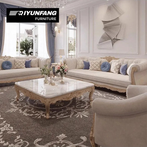 Baroque Chesterfield Sofa Set French Style Solid Wood Fabric