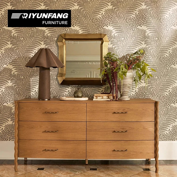 Six Drawer Dressing Table Cabinet Oak Natural Wood
