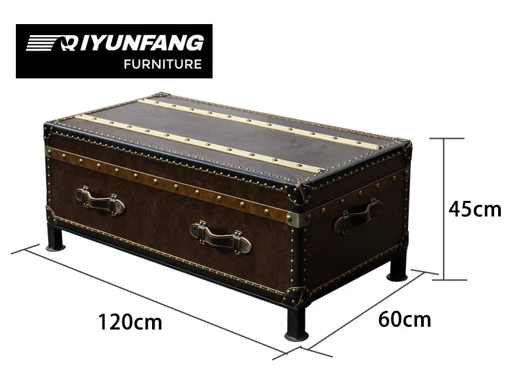 Retro Leather Suitcase Coffee Table with Drawer Storage 120cm