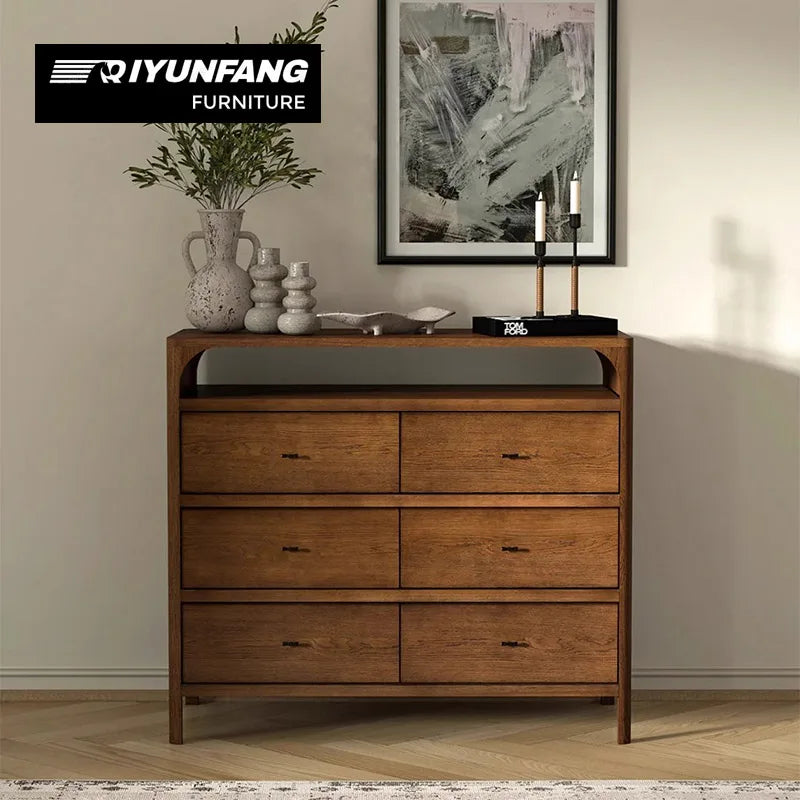 Modern Solid Oak 6-Drawer Chest of Drawers Retro-Modern Storage Cabinet
