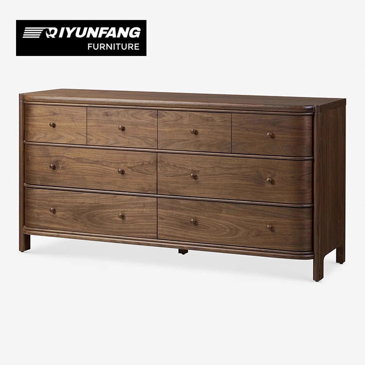 Eight-Drawer Double Dresser Solid Wood Storage Cabinet Brown