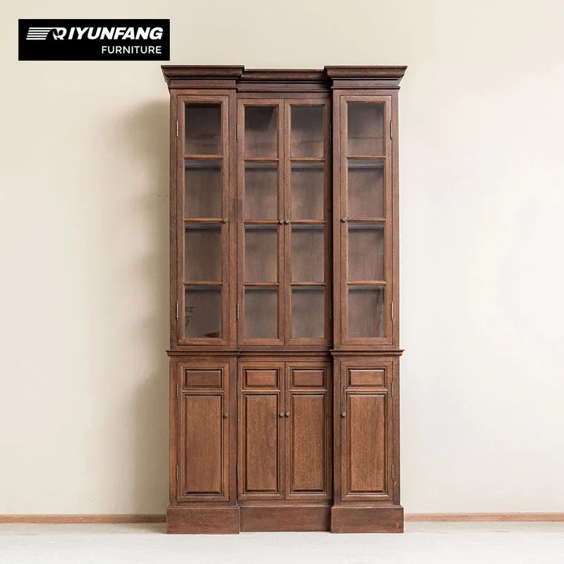 Traditional Solid Wood Glass Display Cabinet 8 Doors