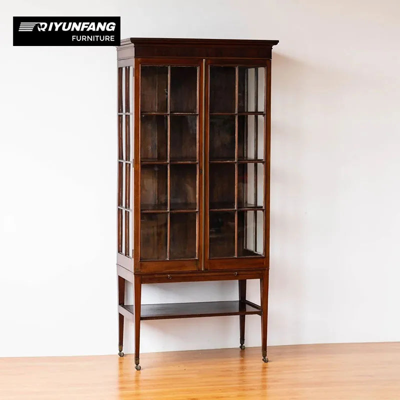 American Retro Solid Wood Display Cabinet Antique Glass 85cm