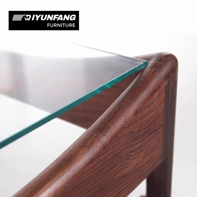 Square Tempered Glass and Solid Wood Coffee Table 55cm Nut-Brown