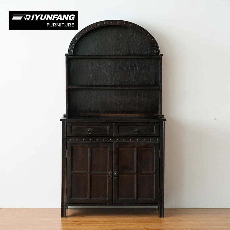 Solid Oak Arched Display Bookcase With Storage Cabinet 100cm Black