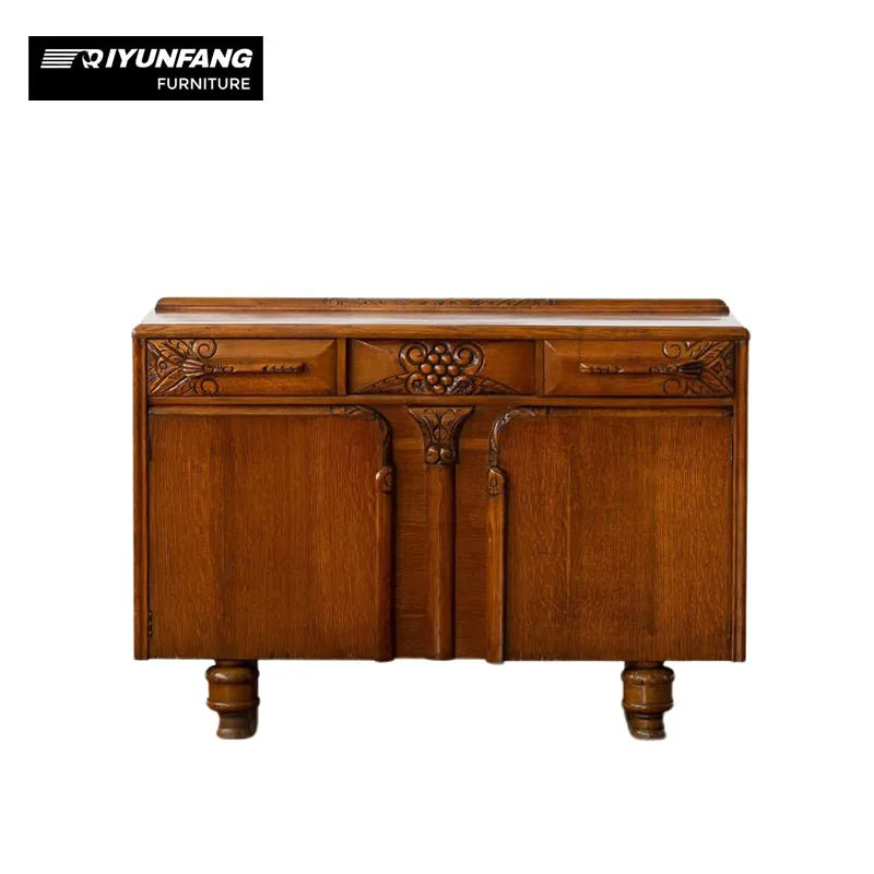 Solid Oak Carved Display Cabinet with Drawers 135cm