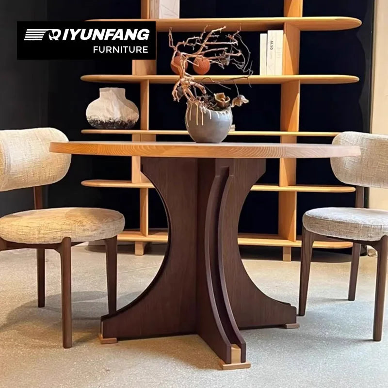 Modern Round Dining Table Solid Wood Natural Stone 130cm