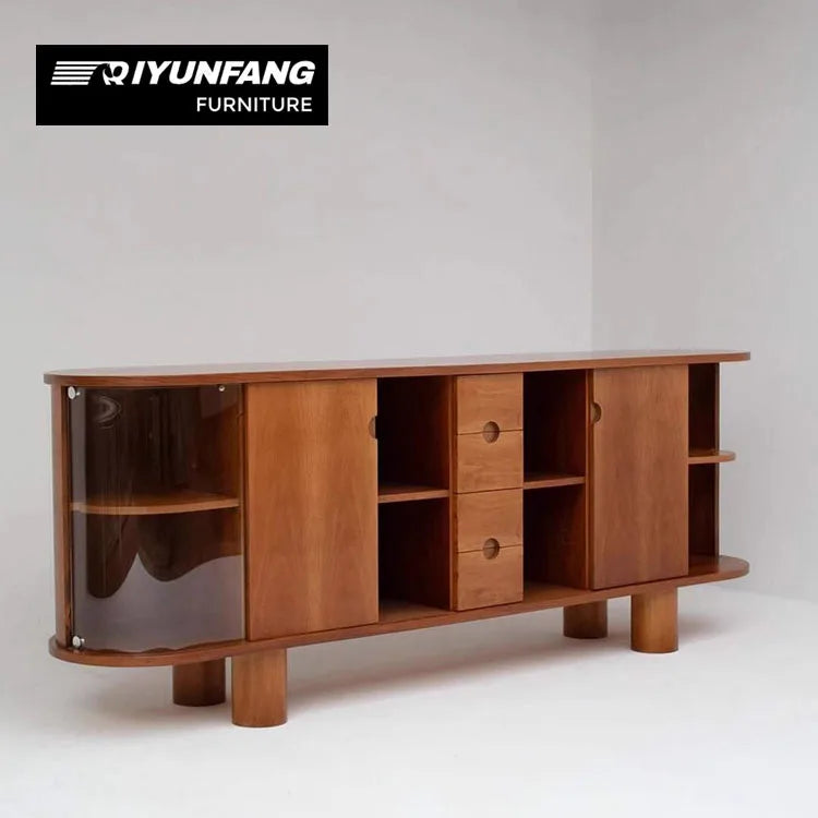 Solid Wood Sideboard Buffet Cabinet Handcrafted Storage Natural Finish